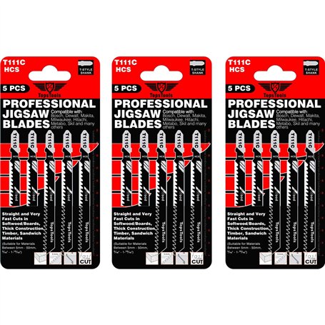 15 lames de scie sauteuse TopsTools T111C compatibles avec Bosch