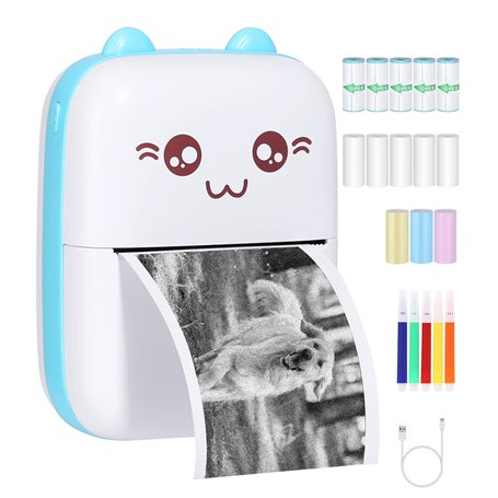 Mini imprimante portable Imprimante photo thermique sans Fil BT Imprimante de Poche Pocket avec 13 Rouleaux de Papier Thermique