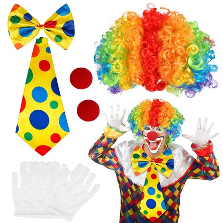 LOHAME 7pcs Accessoires de Costume de Clown Perruque de Clown Nez de Clown Gants rouges Cravate Papillon blanchepour Carnaval Ci