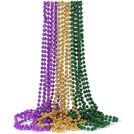 JBINNG Mardi Gras Lot de 12 colliers de perles rondes métalliques en or