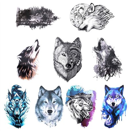 Gwolf 9pcs loup tatouage temporaire