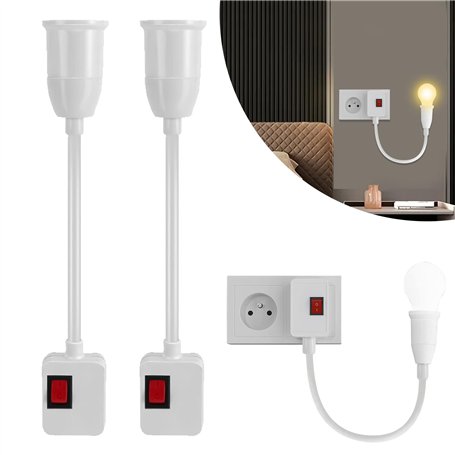 Lot de 2 Douilles E27 Rotatives à 360° Avec Interrupteur Sans Câble - Adaptateur Prise UE Pour Ampoule