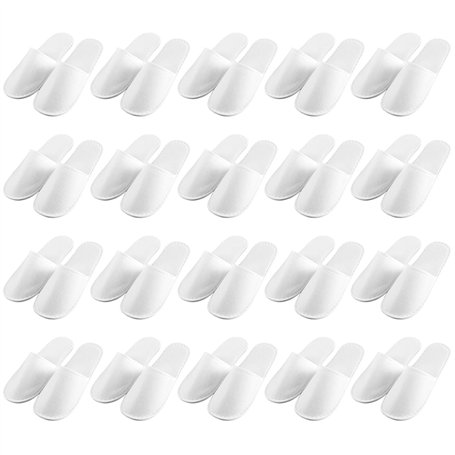 Lot de 20 paires de pantoufles d'invités - En éponge - Blanches - Pour hôtel - Pantoufles de spa - Taille universelle - 28 x 11