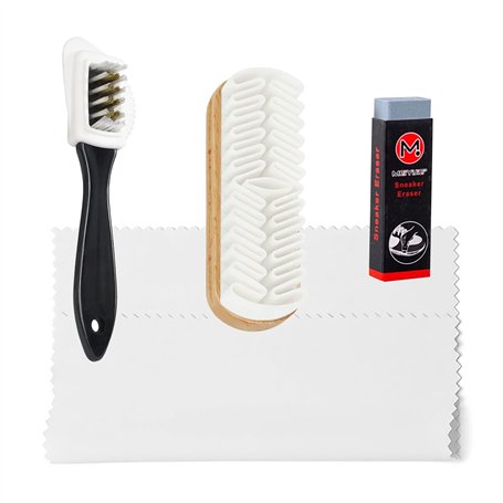 kurkip 4 PCS brosses daim & nubuck Kit de nettoyage pour chaussures 4 faces avec poils en laiton avec gomme et chiffon de nettoy