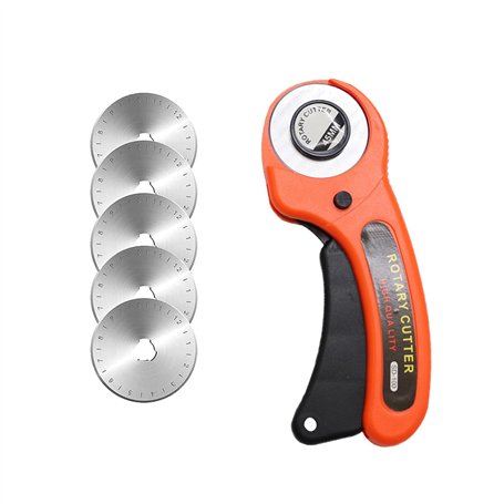 Couteau de couture rotatif 45 mm - Kit de cutter rotatif professionnel avec 5 lames de rechange - Cutter à lames rondes pour mat