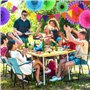 Lot de 16 pompons en papier pour décoration de fête, éventails à suspendre, fanions triangulaires et guirlande à pois pailletés