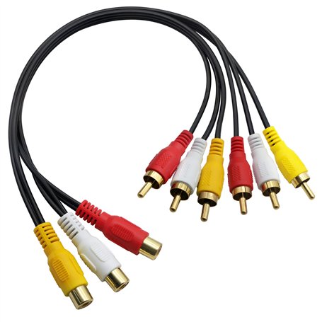 Câble répartiteur audio vidéo 3 RCA femelles vers 6 RCA mâles
