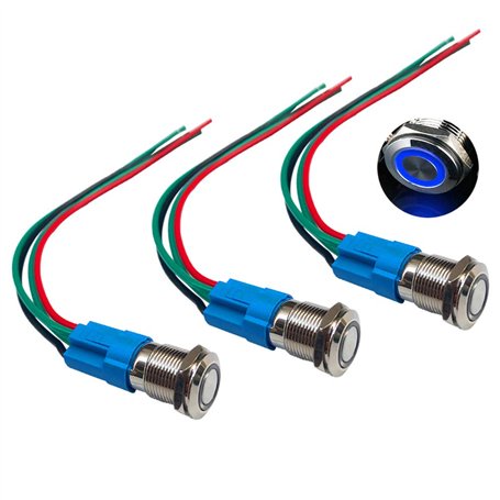 QitinDasen 3Pcs Premium 12V / 24V 3A Interrupteur à Bouton-Poussoir Momentané