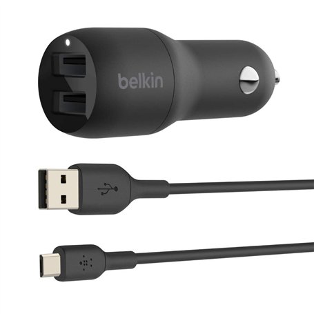 Belkin Chargeur de Voiture à Deux Ports USB (24 W) Avec Câble Micro-USB (Chargeur de Voiture Boost Charge à 2 Ports
