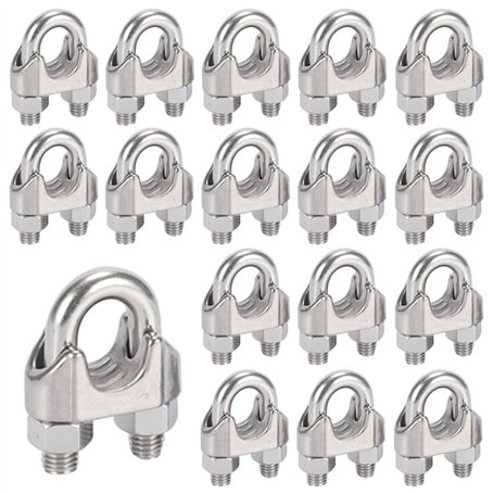 20 Pièces Serre Cable Acier M5 Serre Cable Inox 304 U Boulon Clip de Câble Métalliques pour Câble Métallique en Acier de 5 mm Co