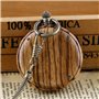 Montre de poche classique à quartz en bois avec cadran ouvert et pendentif steampunk pour cadeau d'anniversaire de Noël et boîte