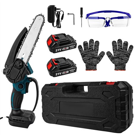 6 pouces Mini tronçonneuse électrique avec 2 batteries 6000mAh et chargeur