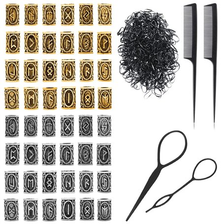 Keboyoe 48 Pièces Perles de Barbe Viking Barbe Perles Rune Bijoux Alliage Perles de Rune Viking Avec Pince à Cheveux