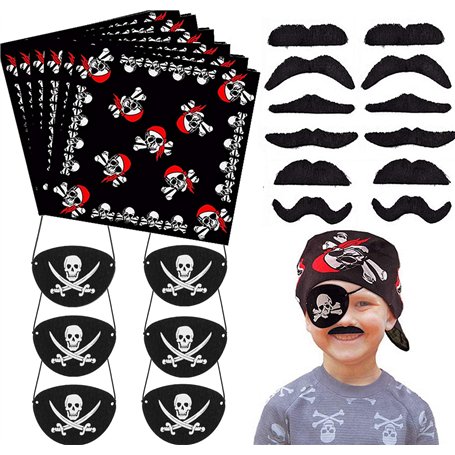 24 Pcs Accessoires Pirate Set Patch De Oeil De Enfants Bandana Pirate Foulard Auto-Adhésif Barbe Fausse Moustache pour Le Carnav