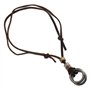 Create idea Collier en Cuir de Vache Brun Rétro Double Anneau Pendentif Colliers Cordon Réglable Ras du Cou pour Cadeaux Hommes
