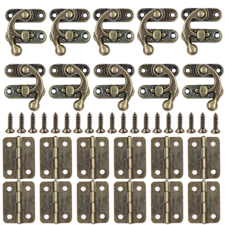 Lot de 10 crochets de verrouillage antiques rétro gauche/droite + 12 petites charnières avec vis