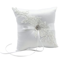 Coussin D’alliances Porteur Oreiller Anneau - Bagues Mariage Romantique Bague de Forme carrée avec dentelle Bowknot Satin et Str