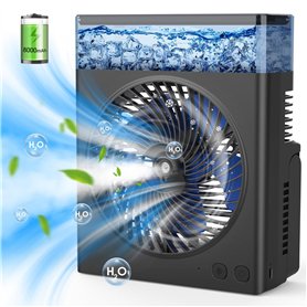 Ventilateur de Brumisation, Ventilateur de Brumisation Rechargeable de 8000mAh avec Réservoir d'eau de 600mL,Ventilateur USB Ali Ventilateur de Brumisation