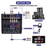 BOMGE 04E Table de mixage audio karaoké 4 canaux avec double micro sans fil UHF, console de son, MP3, Bluetooth, alimentation fa