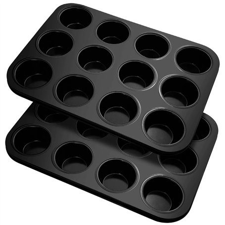 Fousenuk Lot de 2 Moules à Muffins en Acier Carbone Antiadhésif