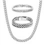2 Pièces Bracelets Cubains en Acier Inoxydable pour Homme 19/21cm et 1 Chaîne Cubaine Collier Homme 50 cm Kit