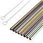 H&S Paille en Métal Réutilisable pour Boissons - 8pcs - Set de Pailles Réutilisables Multicolores en Inox - 2 Brosses & 1 Sachet
