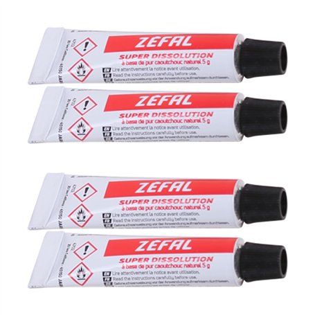 ZEFAL Pack Rubber Cement - Colle Rustine Chambre a Air - 4 Tubes de 5 g de Pur Caoutchouc Naturel - Tube de Dissolution Vélo - F