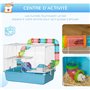 PawHut Cage pour rongeurs et Hamsters 3 Niveaux avec Tunnel, Bouteille d'eau, Roues, Maison, échelle dim. 59L x 36l x 47H cm