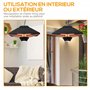 Outsunny Chauffage radiant suspendu IP24 et 20 m², chauffage d'appoint sans CO₂, 2 tubes 1000/2000 W, télécommande éclairage LED