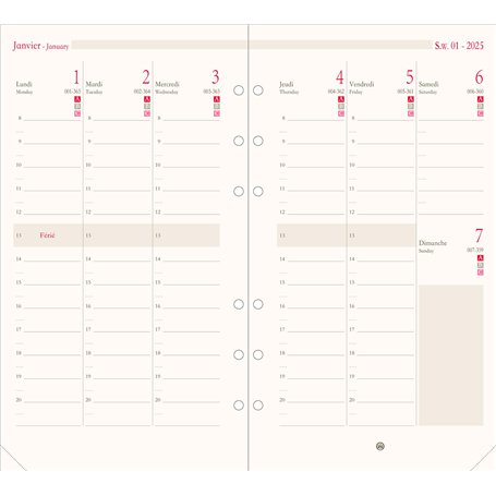 OBERTHUR - Recharge pour Organiseur 17 Semainier à la Verticale - Janvier 2025 à Décembre 2025 - Dimension 9