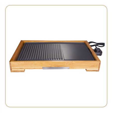 LITTLE BALANCE 8280 Happy Plancha Bambou - Plancha électrique 2 en 1 : Plancha et Grill - 1 seule plaque de cuisson - Tout type