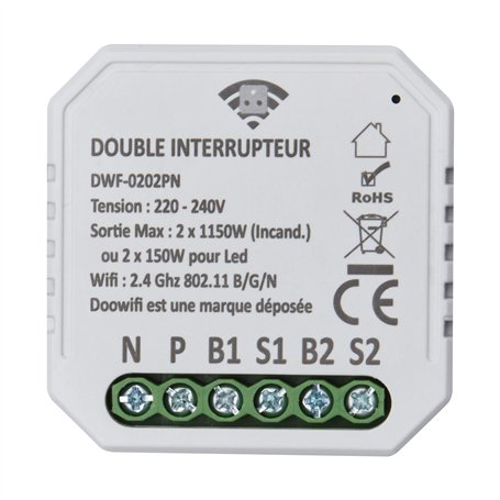 DOOWIFI DWF-0202PN : Module Wifi 230V avec 2 sorties 220V (Max 1150W/sortie)