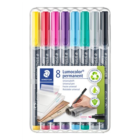 Staedtler - Lumocolor Permanent 318 - Etui Chevalet Staedtler Box 8 Feutres Permanents Pointe Fine 0