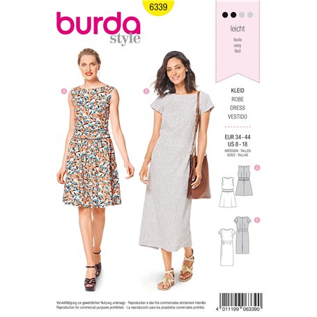 Burda Patron de Couture| Robe mini et midi – taille: 34-44 | Facile - idéal pour débuter
