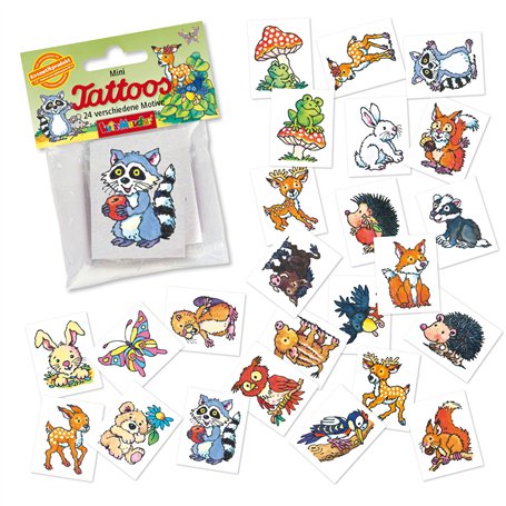 47325 Lot de 24 tatouages animaux de la forêt pour enfants comme petit cadeau et jeu pour enfants Motif animaux de la forêt