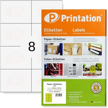Printation Étiquettes Autocollantes Multi-usages 105 x 74 mm