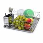 Relaxdays Égouttoir à Vaisselle en acier inoxydable chromé avec bac de récupération d'eau et porte couverts 33 x 48 x 12 cm pani