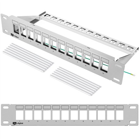 hb-digital Panneau de brassage modulaire à 12 ports pour module Keystone RJ45 10" CAT 5 CAT 6 CAT 7 pour armoire réseau LAN Prof