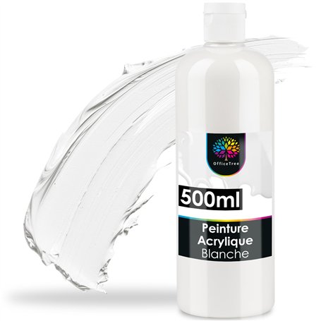 OfficeTree Peintures acryliques blanc 500 ml - Peintures acryliques à base d’eau blanc - Couleurs acryliques blanc pour peintres