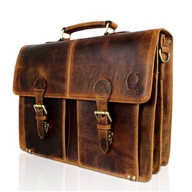 Corno d'oro Mallette en cuir pour femme et homme, Sac business multipoches pour l'ordinateur, sac cartable vintage marron Corno d'oro Mallette en cuir pour femme et homme