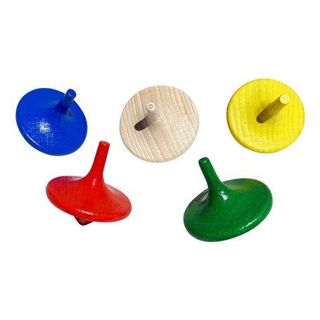 GICO 6472 Lot de 5 toupies en bois multicolores pour enfant Hauteur 4 cm Diamètre 3