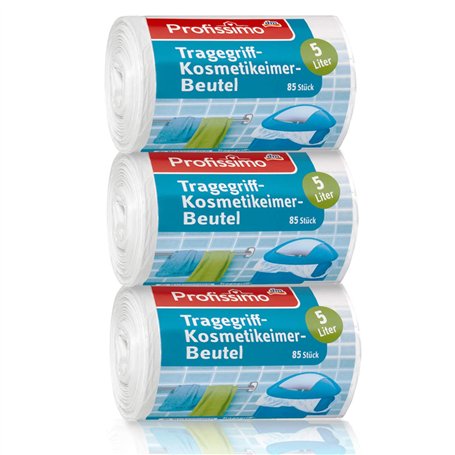 Lot de 3 boîtes de 255 sacs poubelle de salle de bains avec poignée de transport en polyéthylène recyclé 5 l