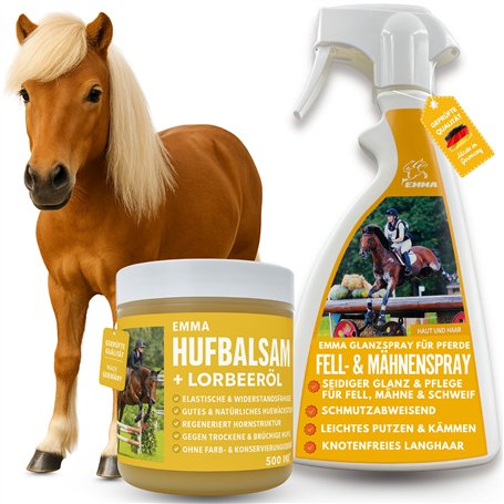 Emma Spray pour crinière de Cheval + Graisse pour Sabot à l'huile de Laurier I Baume + Spray lustrant avec Parfum Vanille I Soin