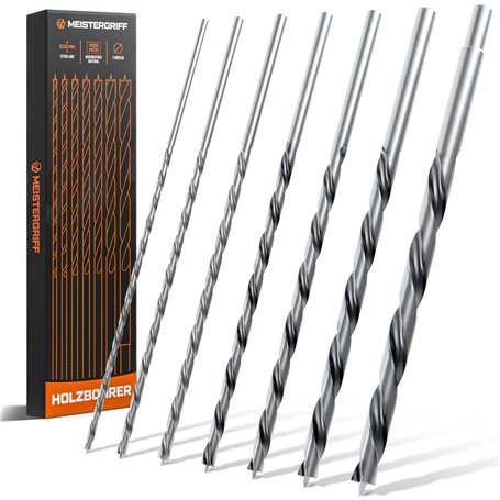 MEISTERGRIFF® Lot de 7 forets à bois longs – Forets extra tranchants – Forets hélicoïdaux stables et incassables – Diamètres 4