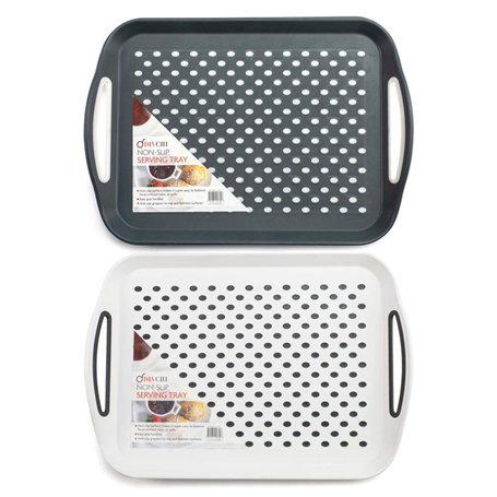 DIVCHI Lot de 2 Plateaux de Service rectangulaire et Anti-Glissement avec poignées et Surface en Caoutchouc et Confortable