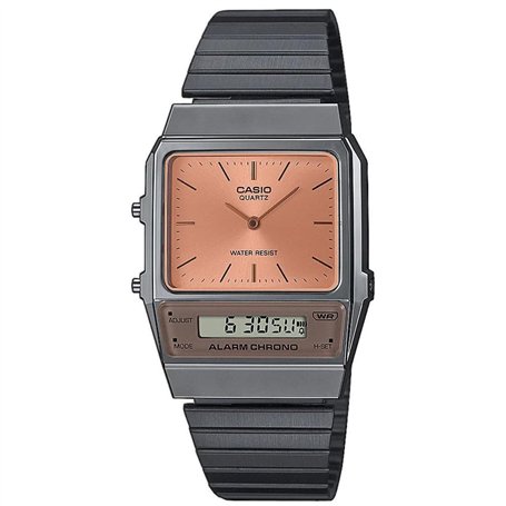 Casio Montre Quartz Femme 32.00mm avec Cadran Rose analogique/numérique et Bracelet en Bracelet en Acier Noir et Argent AQ-800EC