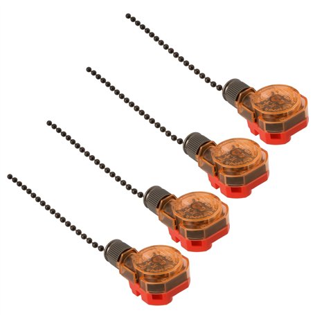 OTOTEC Lot de 4 Interrupteurs de Ventilateur de Plafond à 3 Vitesses 4 Fils Commande à Chaîne de Traction 250 V/3 A 125 V/6 A po