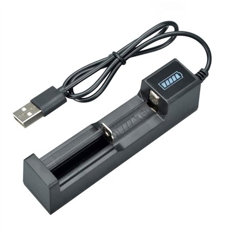 Lrtzizy Chargeur de Batterie Rechargeable Universel à Chargement USB 1 Slot Chargeur de Batterie au Lithium pour 18650 26650 145