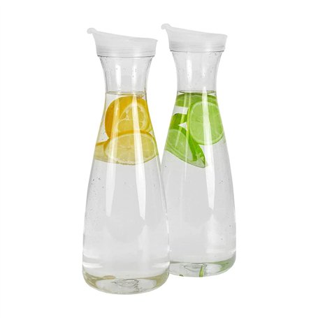 Veciado Lot de 2 Carafes à Eau en Plastique de 1 Litre avec Couvercles Blancs à Rabat - Pichets Incassables Recyclables et de Qu