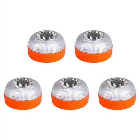 Kquepo 5Pcs V16 Feux de Signalisation LED d'urgence Blancs et Jaunes avec Une Base Magnétique